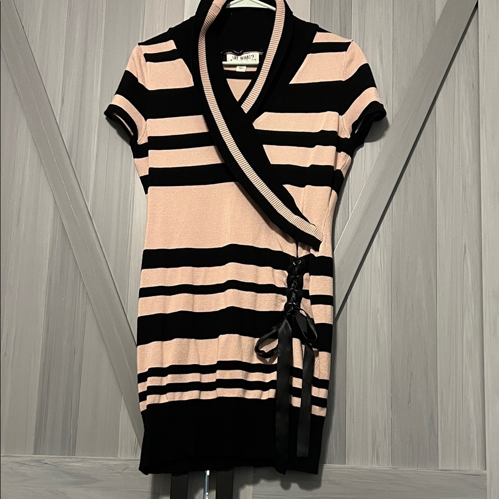 Striped Black and Tan Sweater Dress